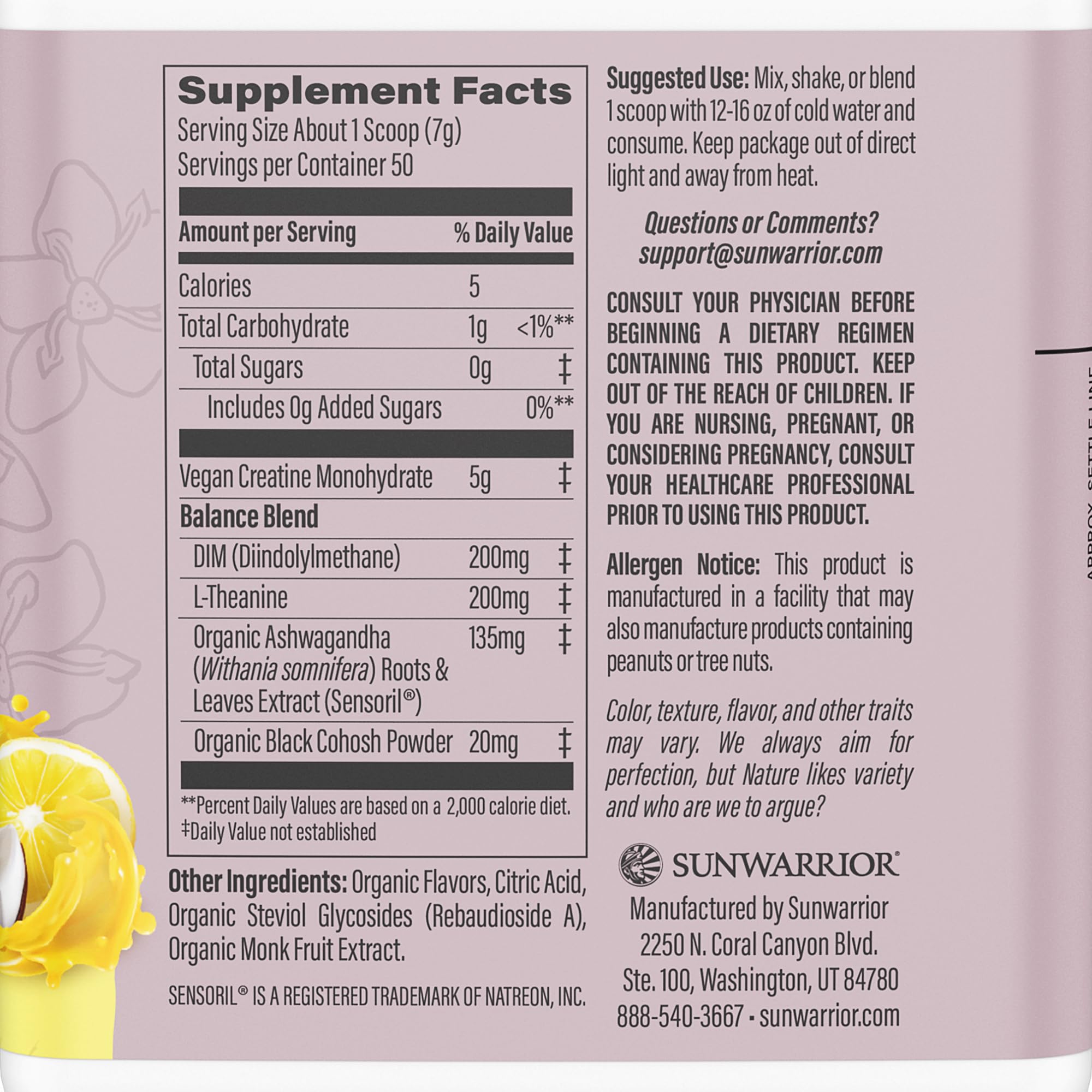 Cuchara medidora de Sunwarrior Creatina Monohidratada Yuzu Coco para dosis rápidas.