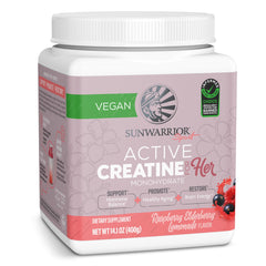 Sunwarrior envase frontal mostrando creatina para mujer y sabor refrescante