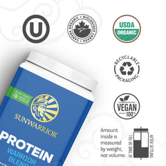 Sunwarrior cucharada de polvo mostrando dosificación y facilidad de uso