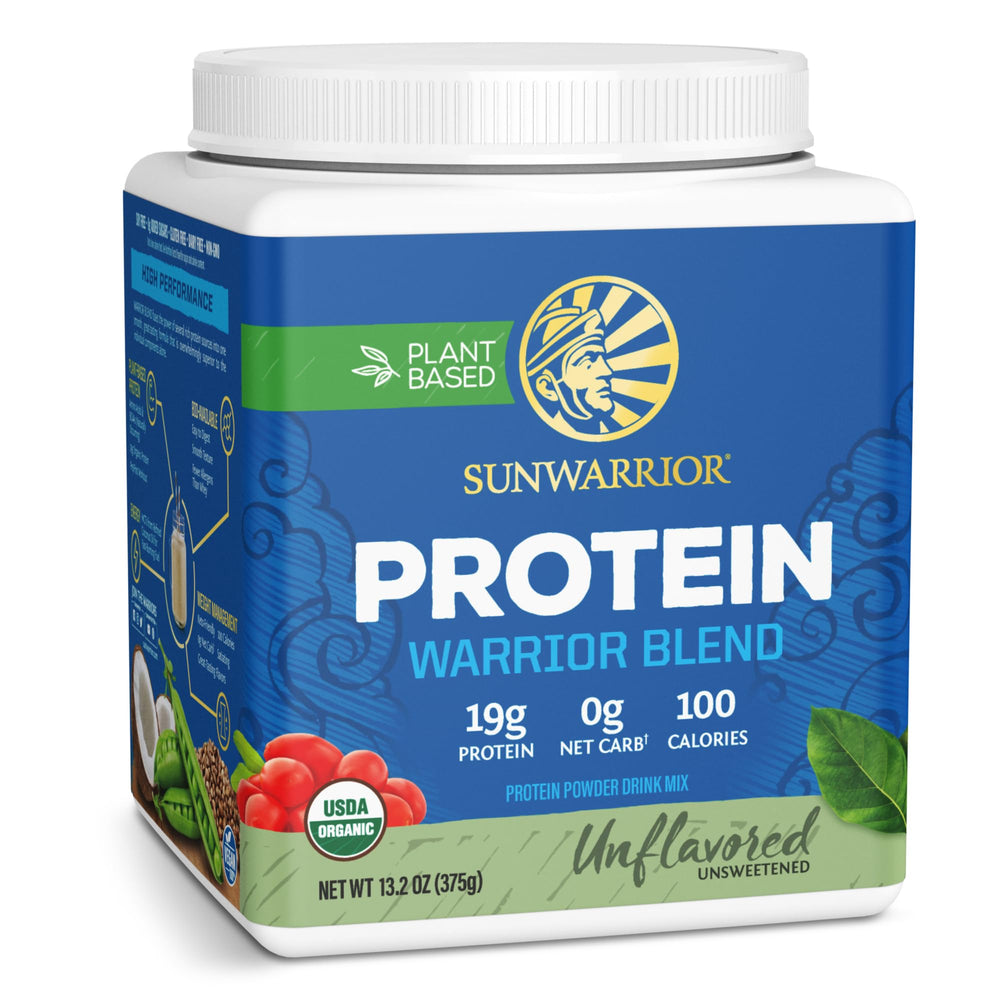 Sunwarrior envase frontal mostrando diseño y raciones