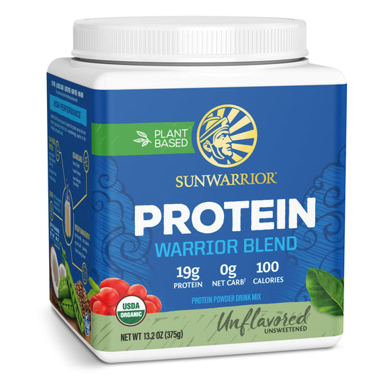 Sunwarrior envase frontal mostrando diseño y raciones