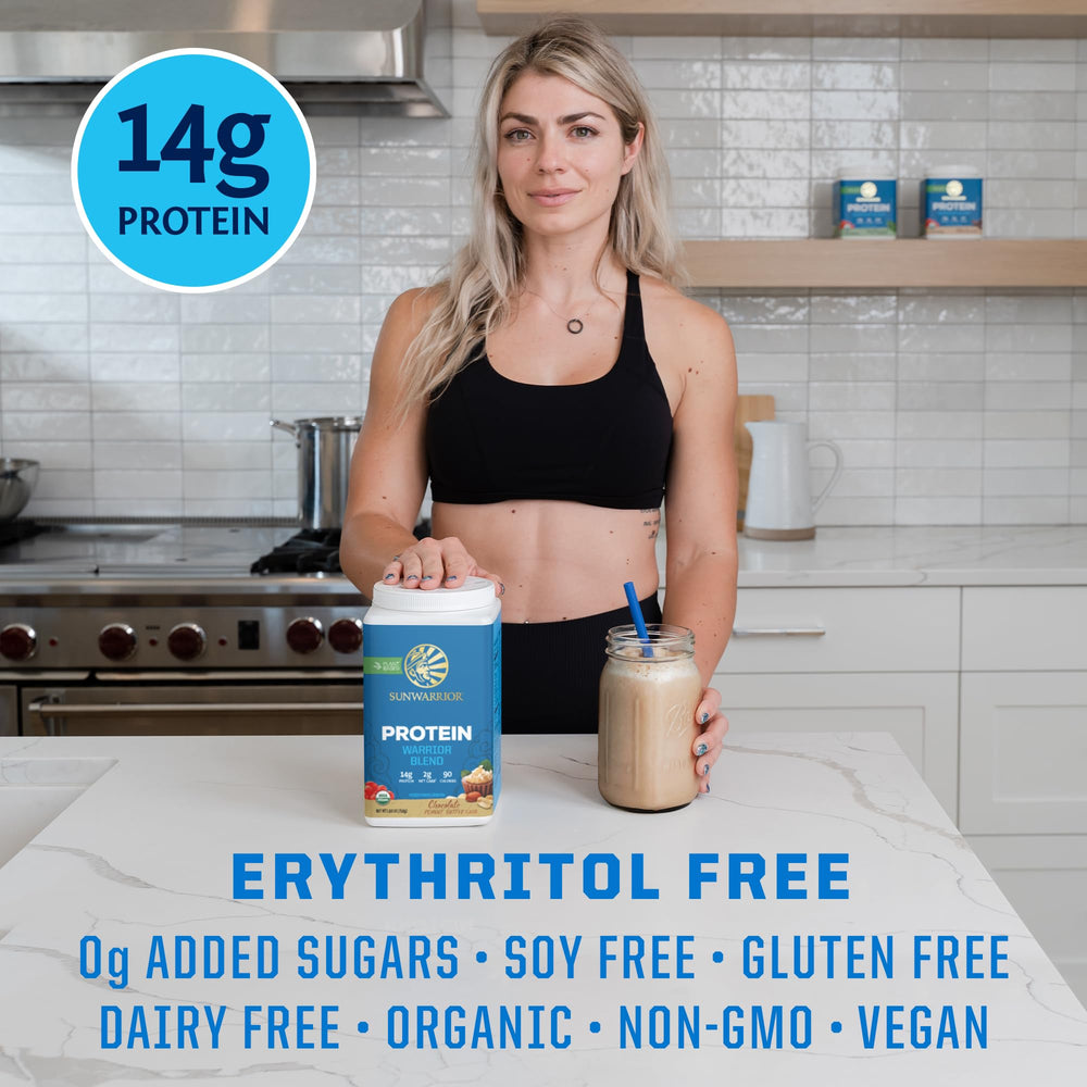 Sunwarrior etiqueta nutricional enfocada en ingredientes orgánicos y sin aditivos