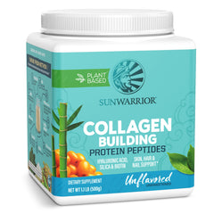 Sunwarrior frasco delantero mostrando envase sin sabor y limpieza de ingredientes