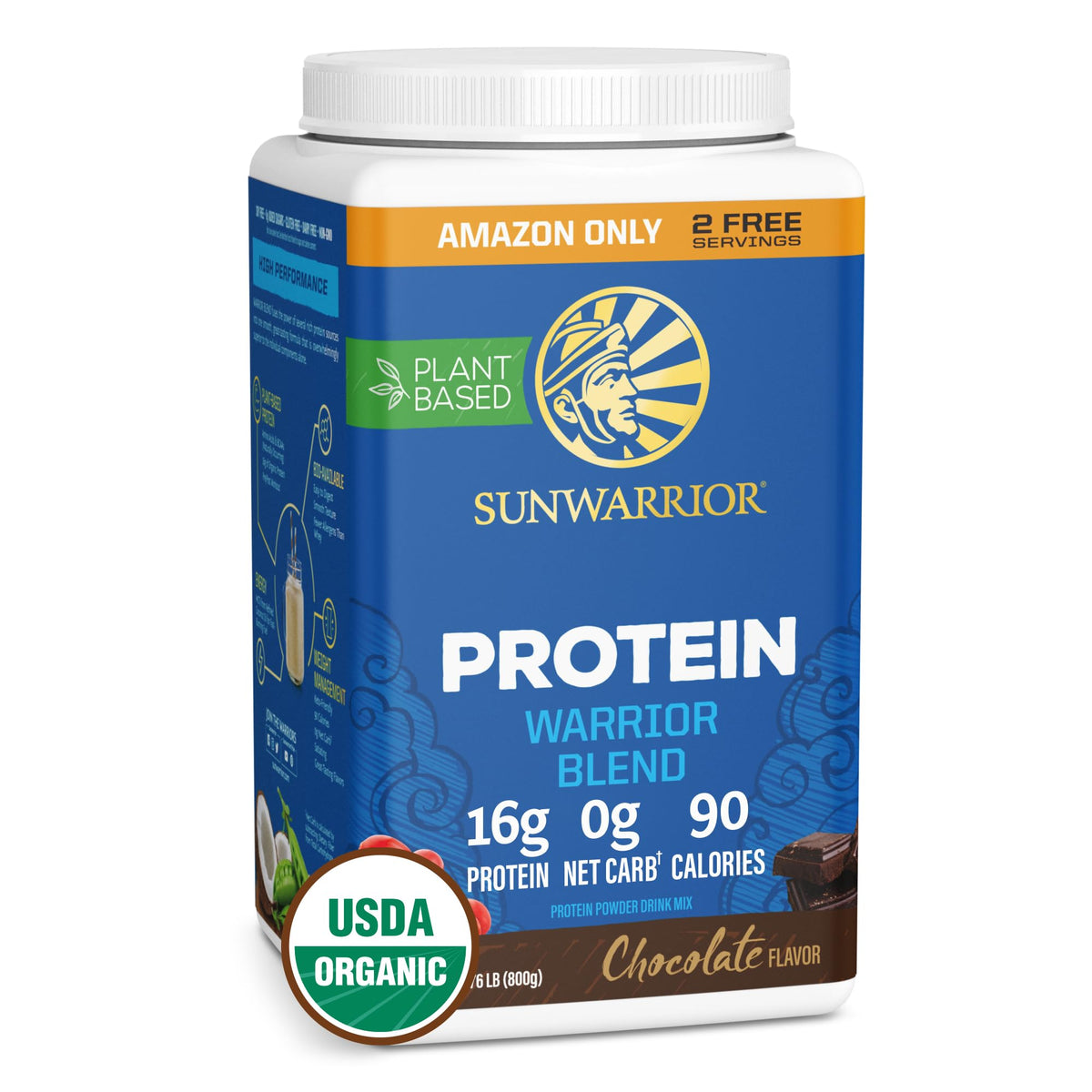 Sunwarrior envase frontal chocolate mostrando diseño y ración clara