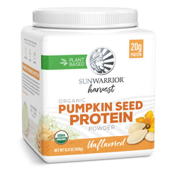 Sunwarrior empaque frontal mostrando la marca y beneficio proteína vegana