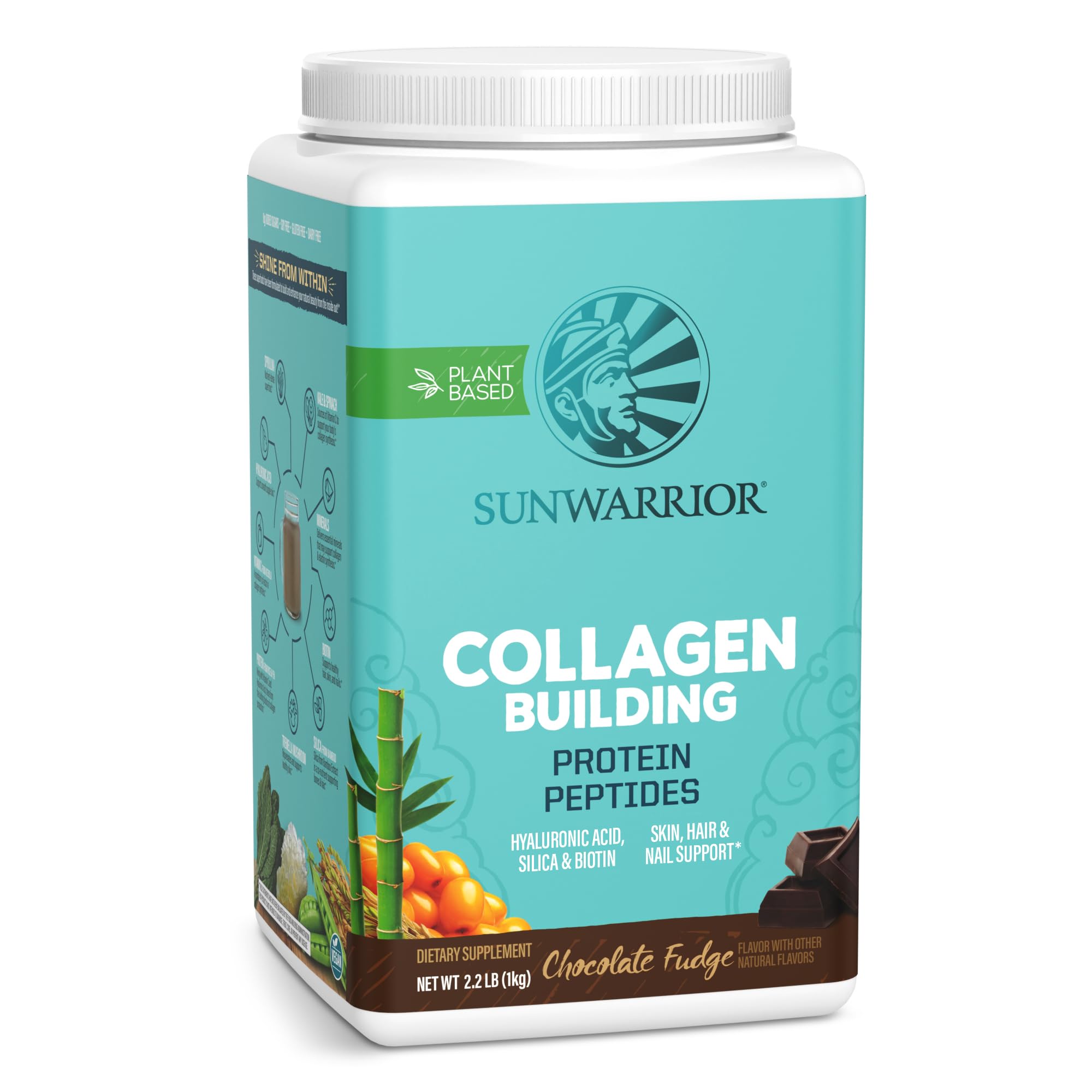 Sunwarrior envase frontal mostrando etiqueta y beneficio vegano