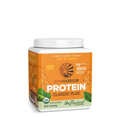 Sunwarrior proteína vegetal sin sabor en envase, ideal para recuperación diaria.