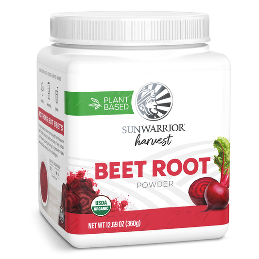 Sunwarrior bote frontal mostrando etiqueta y beneficios visibles