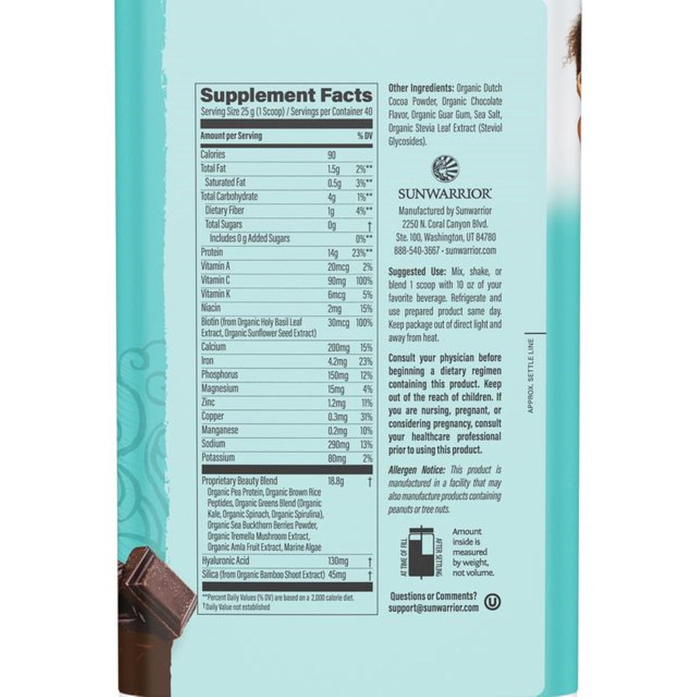 Sunwarrior polvo textura cacao cremoso para mezclas fáciles