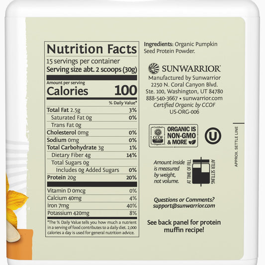 Sunwarrior textura del polvo prensado en frío, contenido nutritivo preservado
