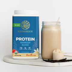 Sunwarrior polvo integrado en receta saludable, añade proteína vegetal
