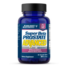 SUPER BETA PROSTATE envase frontal mostrando 60 tabletas masticables y fácil identificación