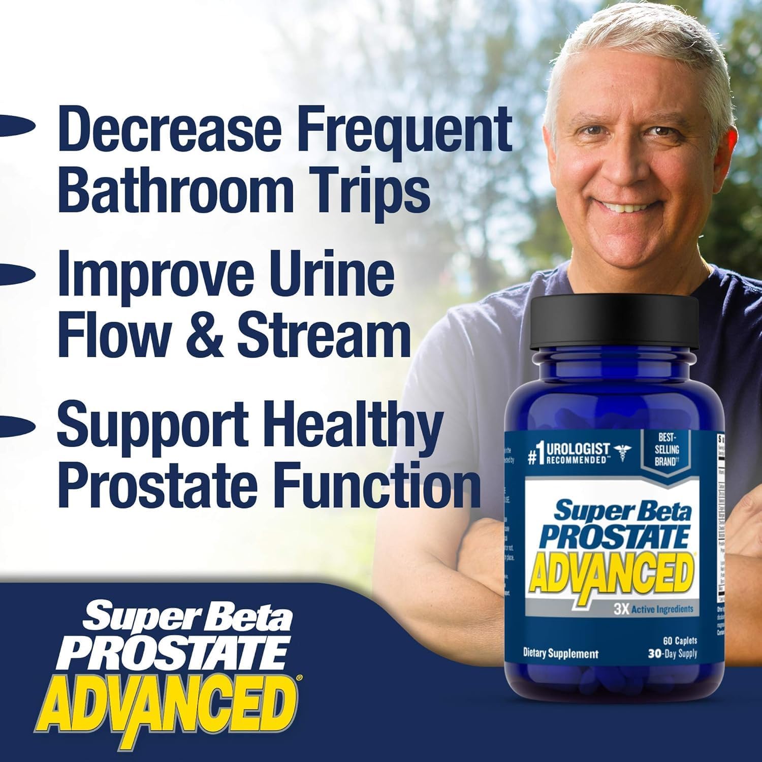 SUPER BETA PROSTATE botella junto a una mano para comparar tamaño