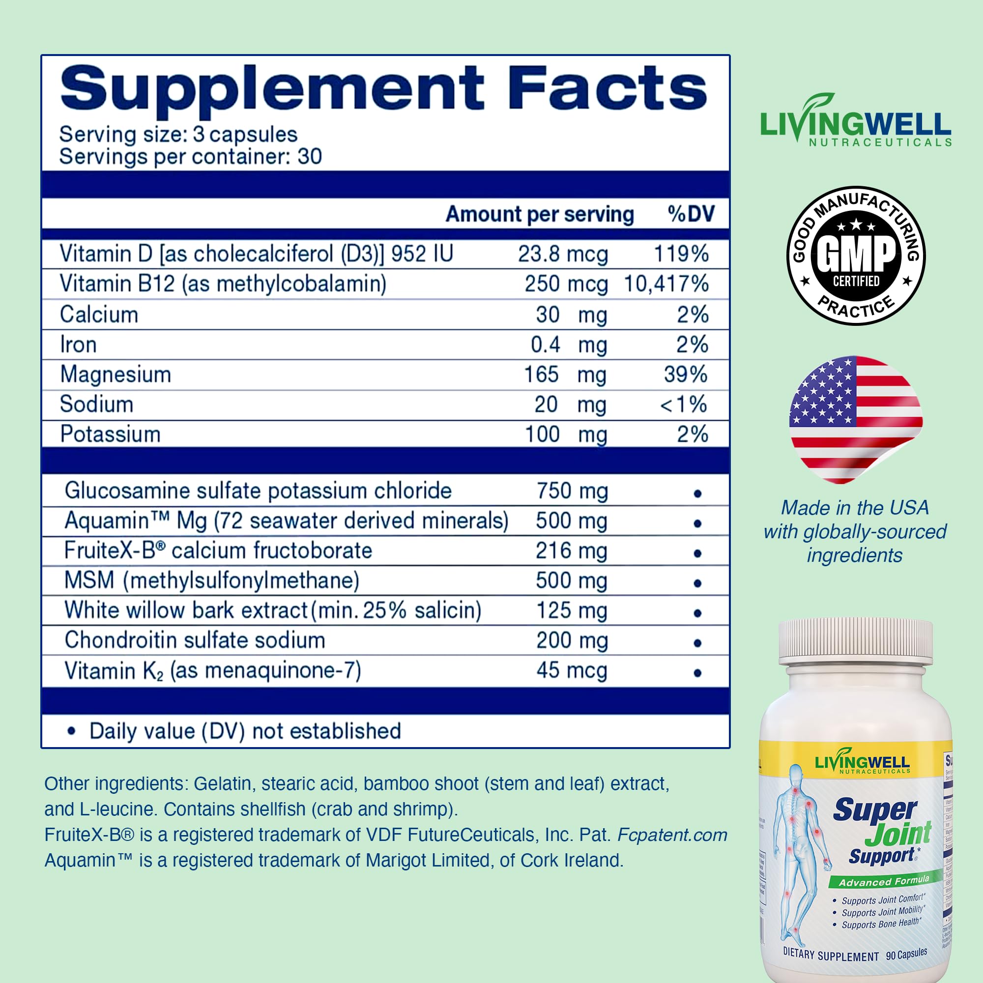 SUPER JOINT SUPPORT etiqueta con lista de ingredientes que muestra transparencia