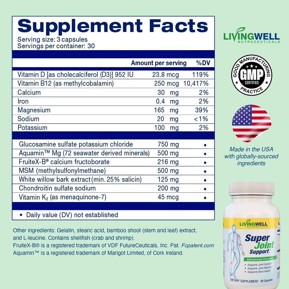 SUPER JOINT SUPPORT etiqueta con lista de ingredientes que muestra transparencia