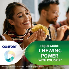 Super Poligrip tubo en mano mostrando tamaño práctico para viajar