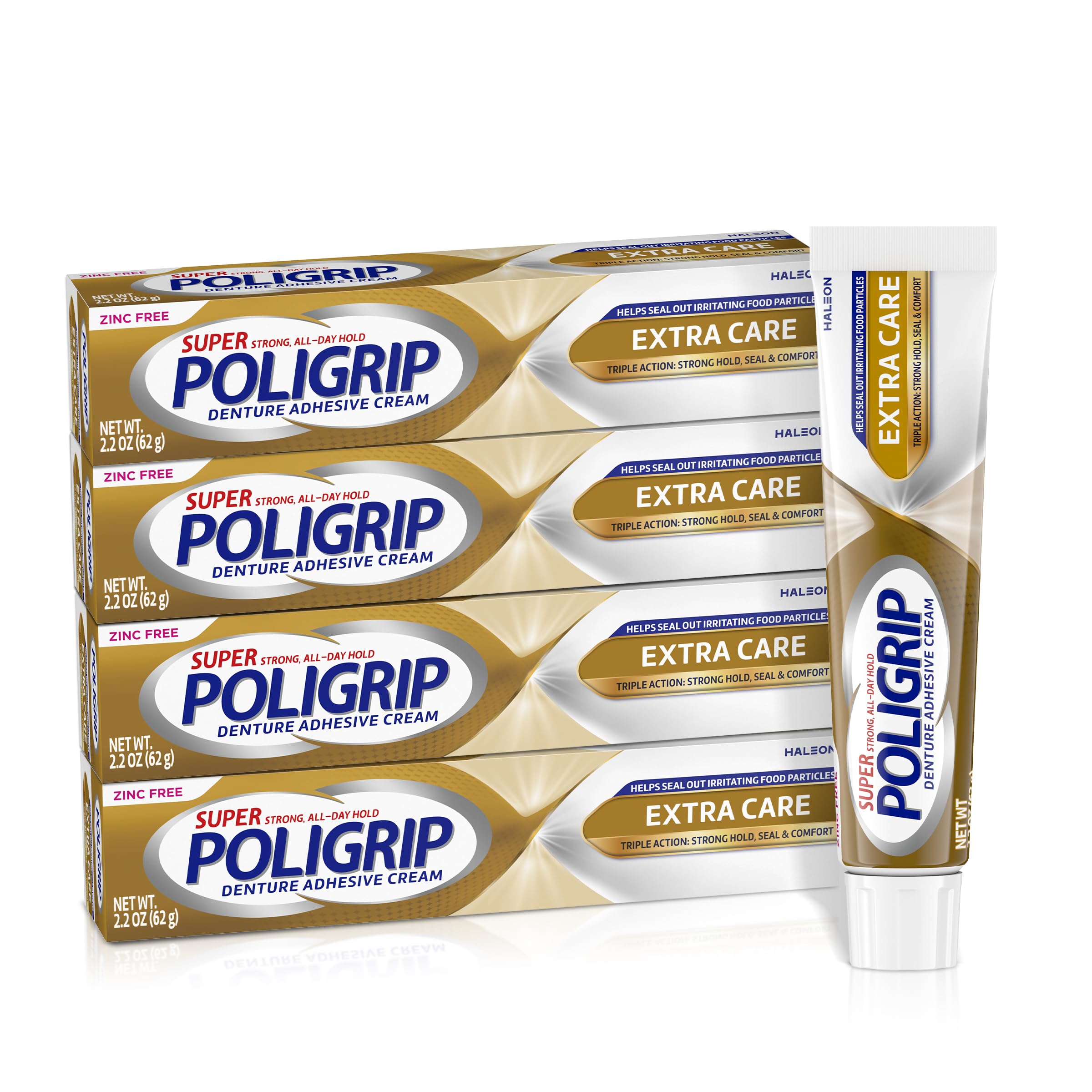 Super Poligrip envase frontal mostrando el diseño y volumen 4 tubos