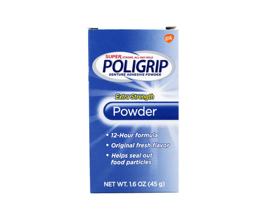 McKesson Super Poligrip envase frontal mostrando el diseño y beneficio de sujeción