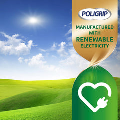 Super Poligrip persona sonriendo con dentadura fija y comodidad