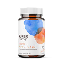 SUPER TEETH frontal del envase mostrando 60 tabletas y beneficios visuales