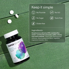 Super Teeth tabletas masticables apiladas destacando ingredientes activos