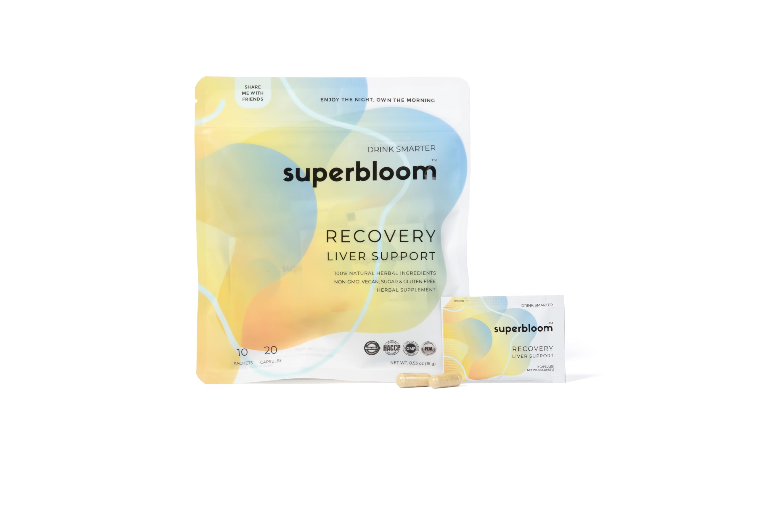 superbloom empaque frontal con diseño claro y beneficio de recuperación rápida