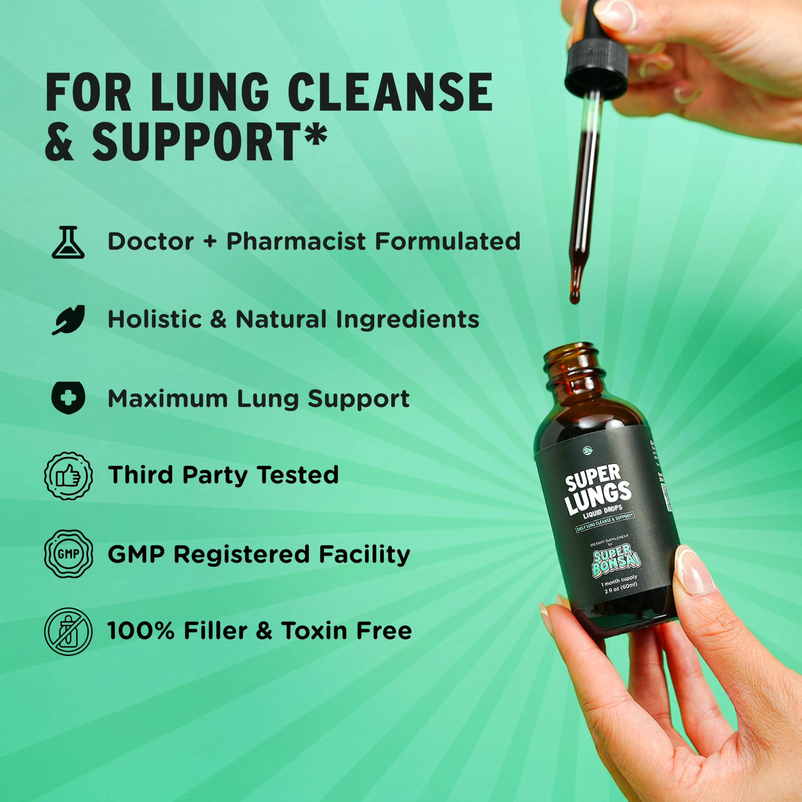 Gota de tintura SuperBonsai Super Lungs mostrando concentración y aplicación fácil