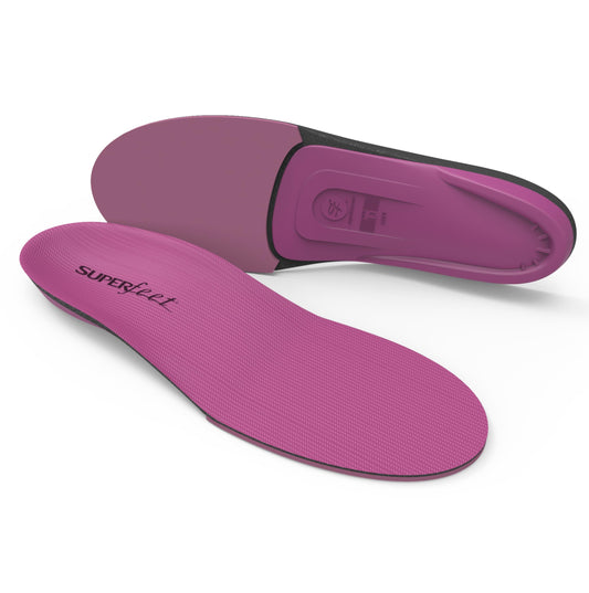 Superfeet Berry vista frontal en empaque muestra color y forma, comodidad inmediata