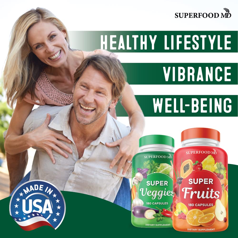 Superfood MD frasco abierto con cápsulas para una toma fácil y portátil