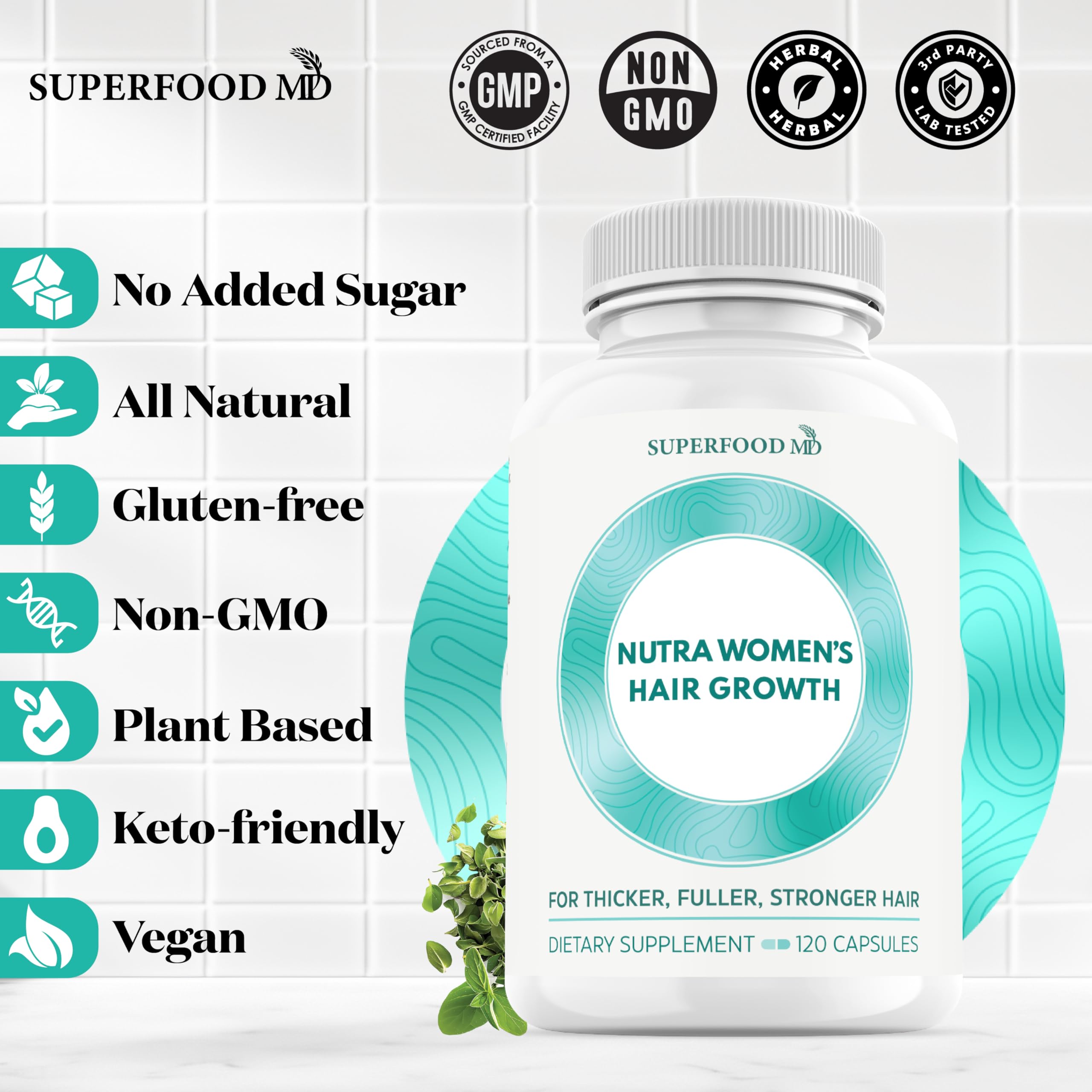Superfood MD mujer madura feliz con cabello más denso apariencia