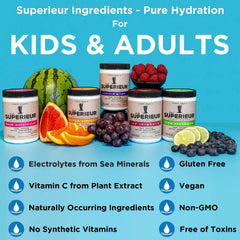 Superieur etiqueta con ingredientes naturales y minerales destacados