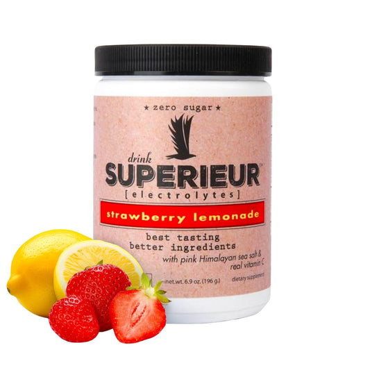 Superieur envase frontal fresa-limón mostrando marca y cantidad de porciones
