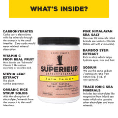 Superieur Lola Lemon etiqueta con ingredientes y cantidades trazables para transparencia