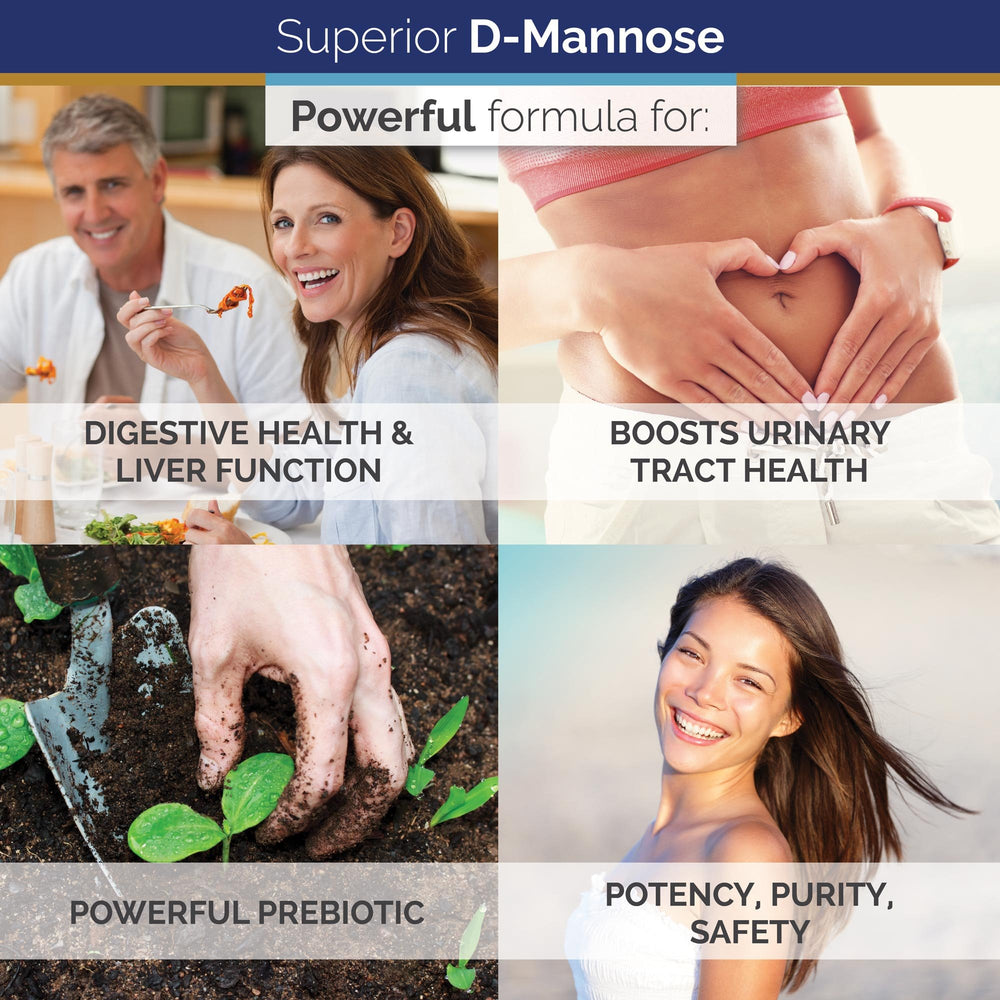 Etiqueta nutricional de Superior Labs D-Mannose destacando 500 mg por cápsula