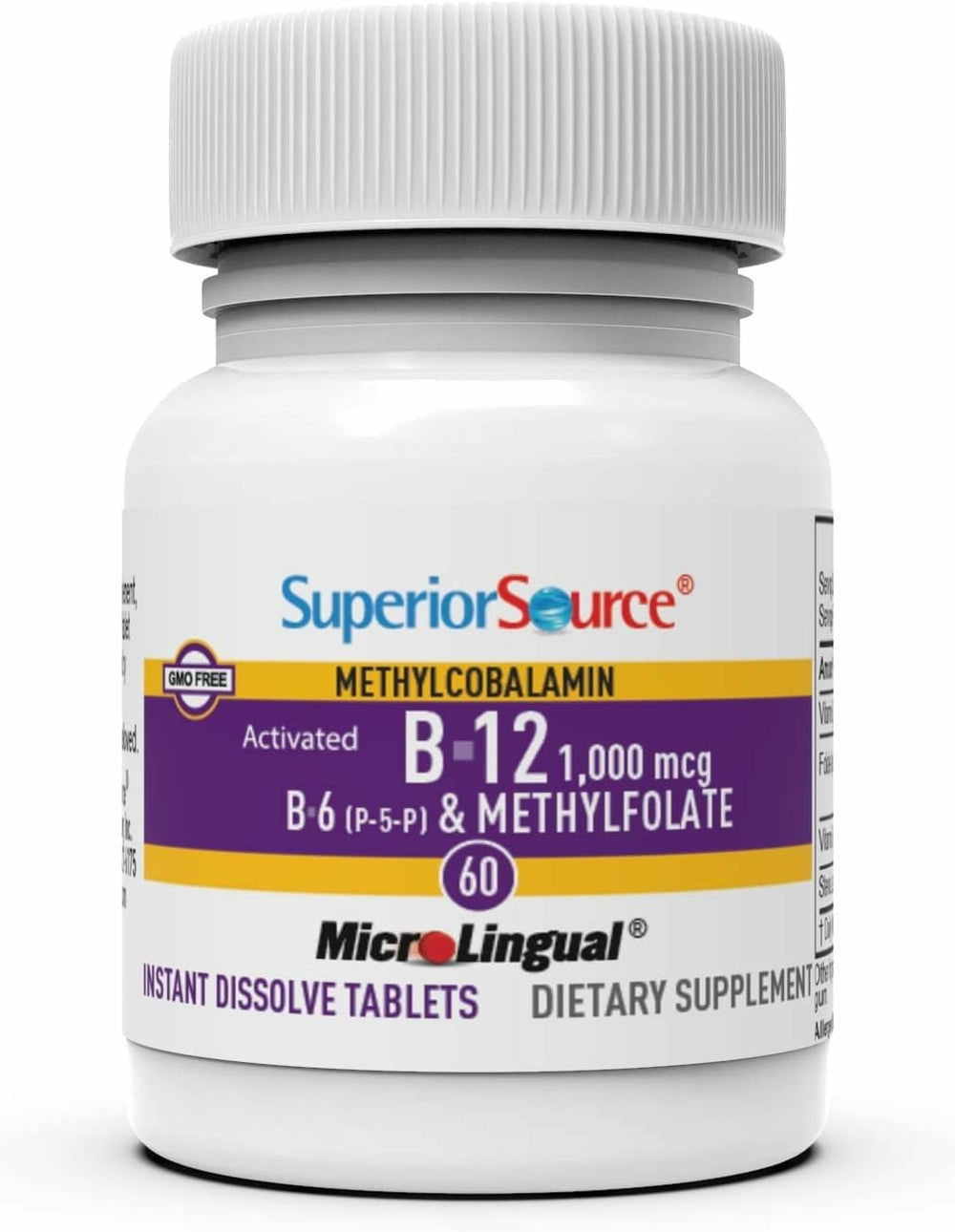 Etiqueta Superior Source con lista de ingredientes y ventaja de formas activas