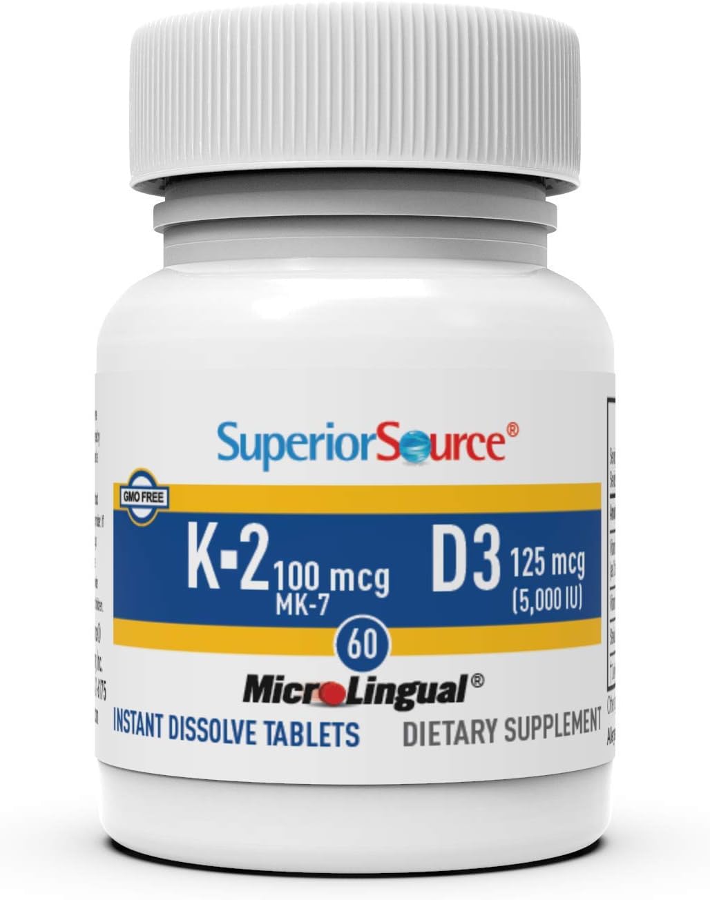 Superior Source etiqueta nutricional legible con dosis de K2 y D3