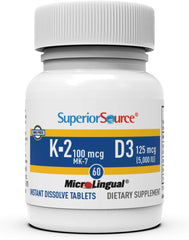 Superior Source etiqueta nutricional legible con dosis de K2 y D3