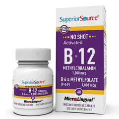 Envase Superior Source B‑12 frontal mostrando presentación y beneficio de rápida absorción