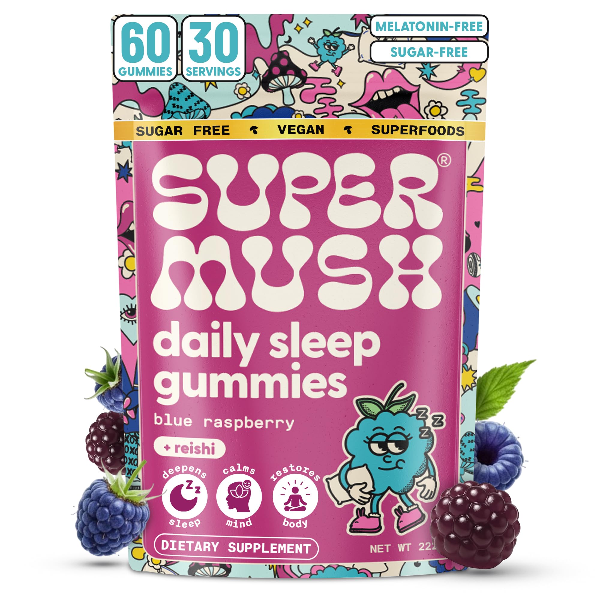 SuperMush frente del envase mostrando diseño y cantidad 60, transmite confianza