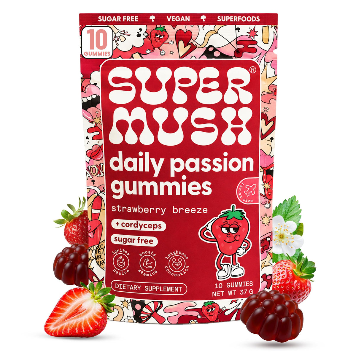 SuperMush gominolas pack frontal muestra beneficios diarios