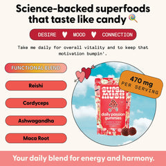 SuperMush gomita en primer plano que muestra textura y atractivo de sabor