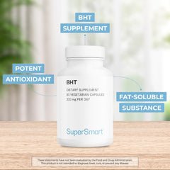 Etiqueta frontal de Supersmart BHT con información de uso e ingredientes.