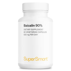 Supersmart frasco frontal mostrando baicalina 90% y beneficios de pureza