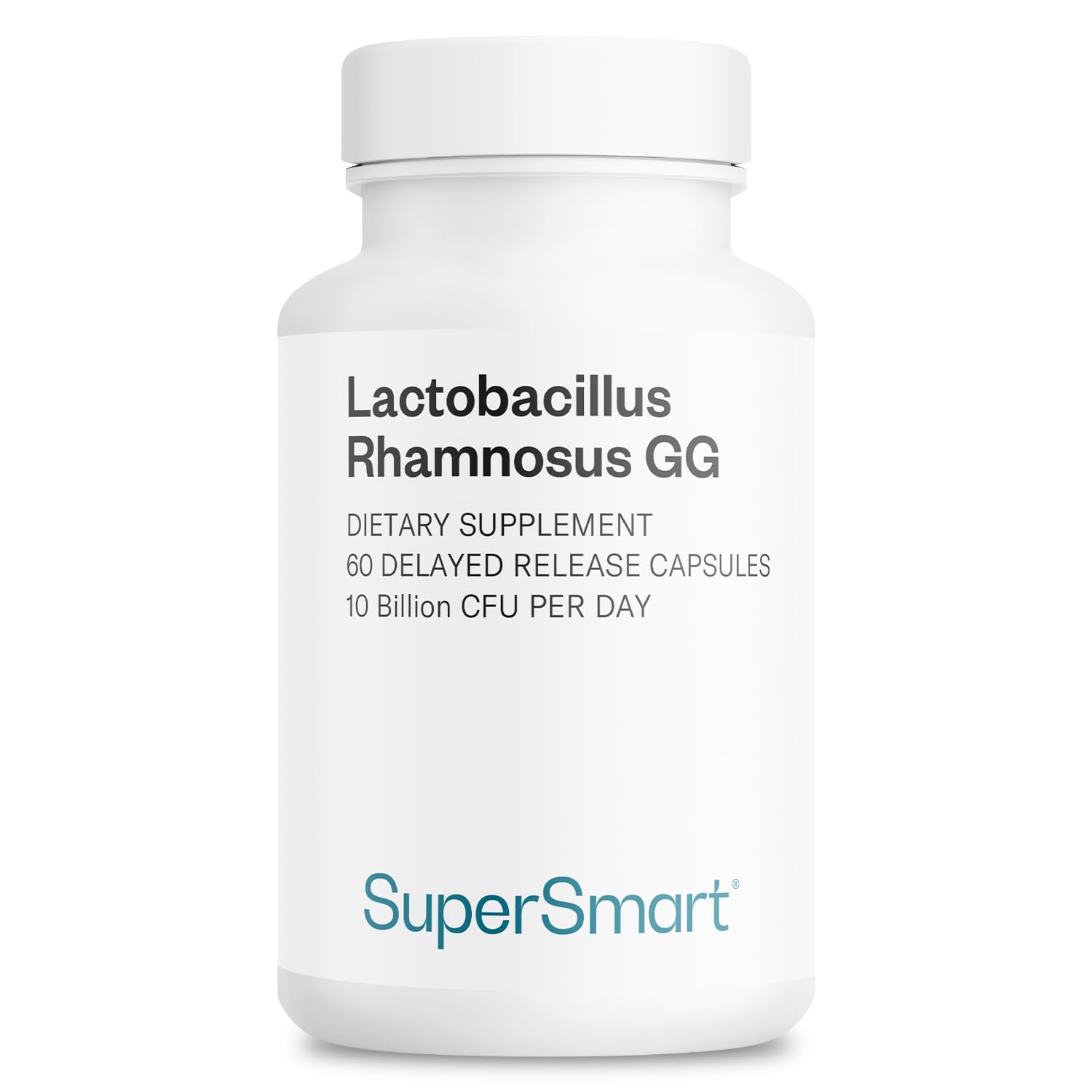 Supersmart envase frontal del probiótico LGG mostrando 60 cápsulas y beneficios