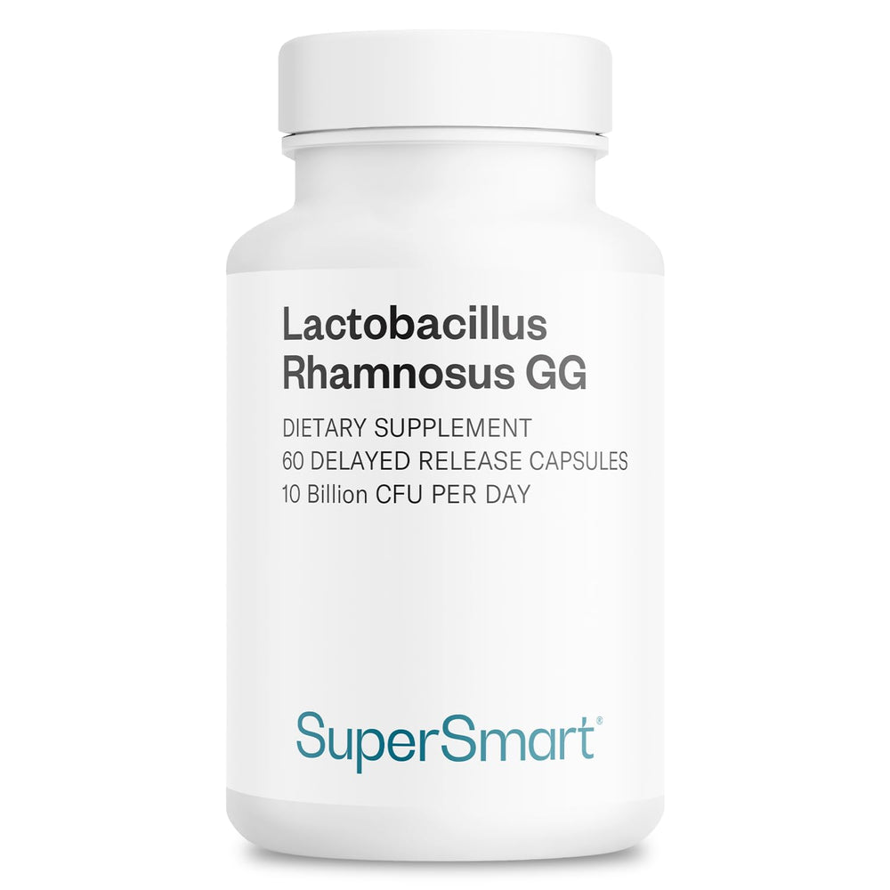 Supersmart envase frontal del probiótico LGG mostrando 60 cápsulas y beneficios
