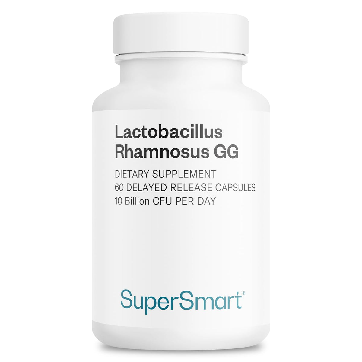 Supersmart envase frontal del probiótico LGG mostrando 60 cápsulas y beneficios