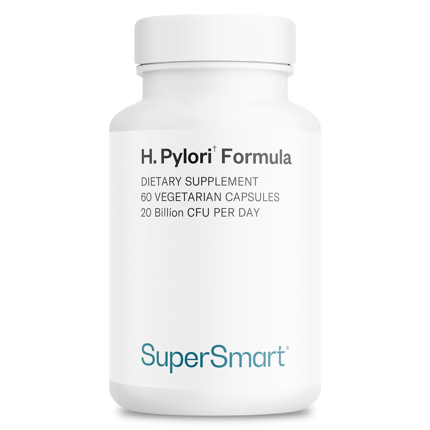 Supersmart H. Pylori Formula, botella para uso diario con posible apoyo a la digestión.