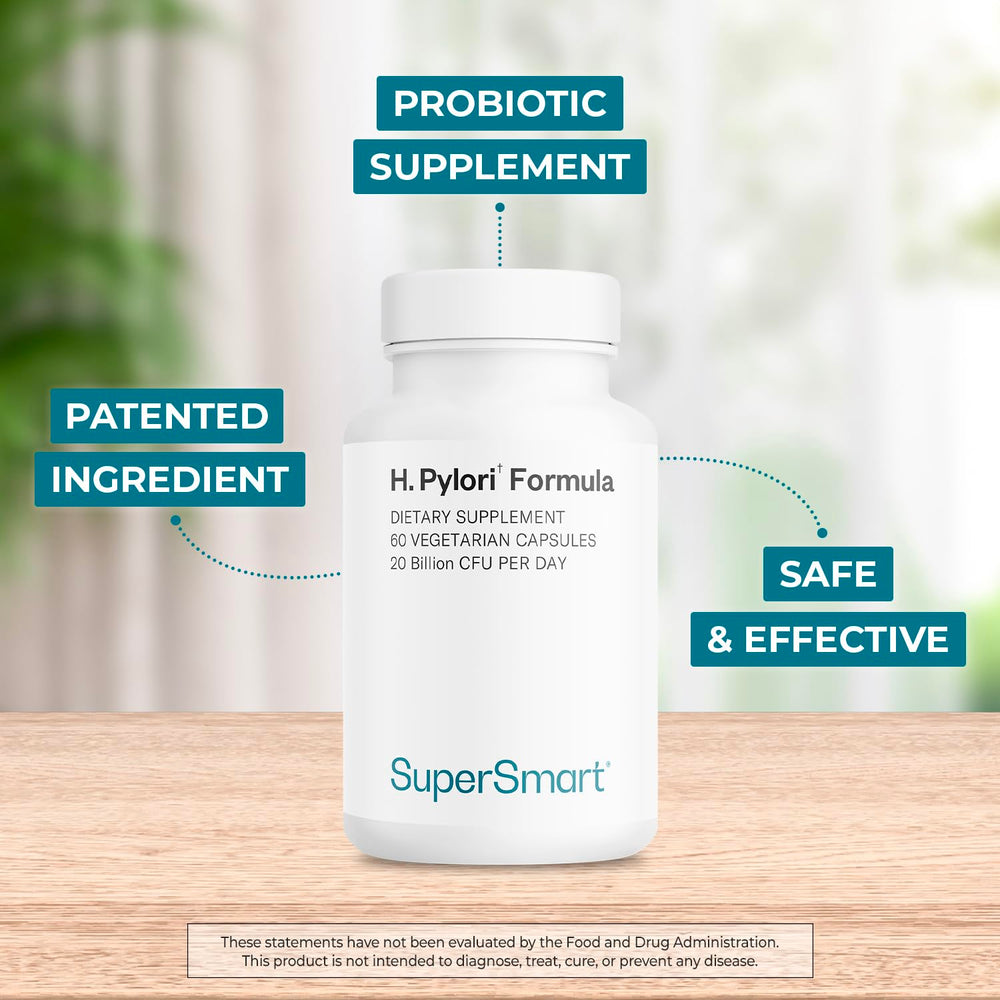 Supersmart H. Pylori Formula, etiqueta frontal con dosis diaria sugerida.