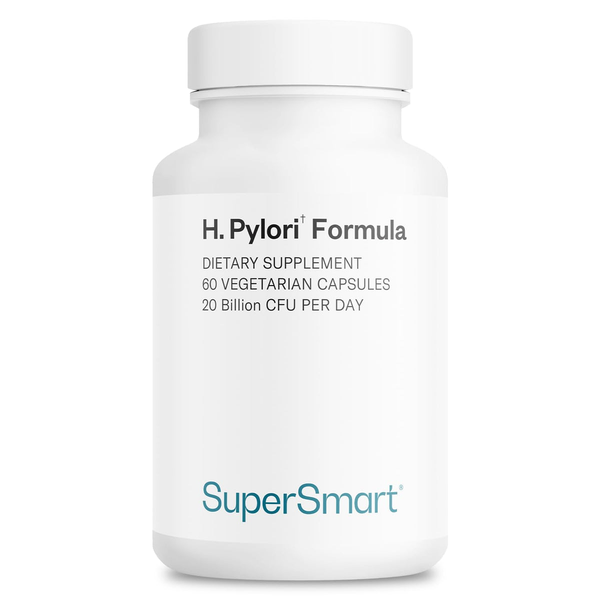 Supersmart H. Pylori Formula vista frontal mostrando el envase y la ventaja de fórmula patentada