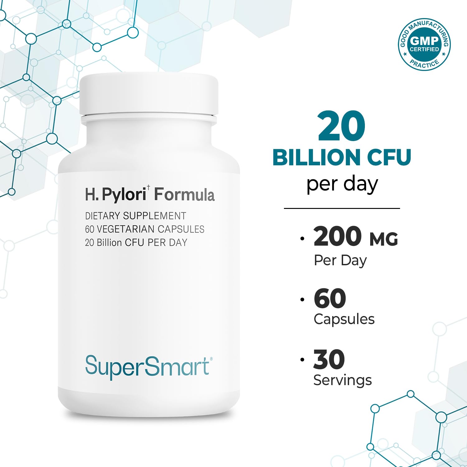 Supersmart H. Pylori Formula, ingredientes vegetales, libre de OGM.